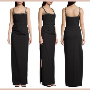 NWT $995 Sachin & Babi [ 14‎ ] Sam Square Beaded Crepe Column Gown Black #S1821